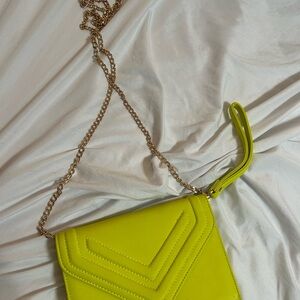 Aldo Neon Yellow Wristlet with Gold Chain